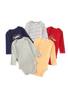 RedMapleTEK 5-Piece Set Of pure Cotton Jumpsuits For Infants And Young Children, Short-Sleeved Crawling Clothes  - Image 1