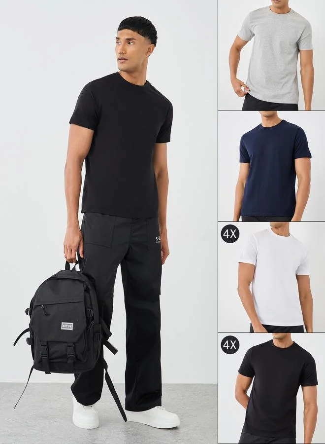 Styli Styli Pack of 10 - Cotton Rich Regular Crew Neck T-Shirt
