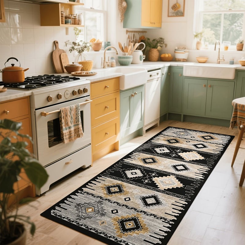 Beige Gray Tribal Runner Rug 23.6x70.8 Inch Low Pile Washable Entryway Hallway Kitchen Bedroom Balcony Laundry Room - Image 2