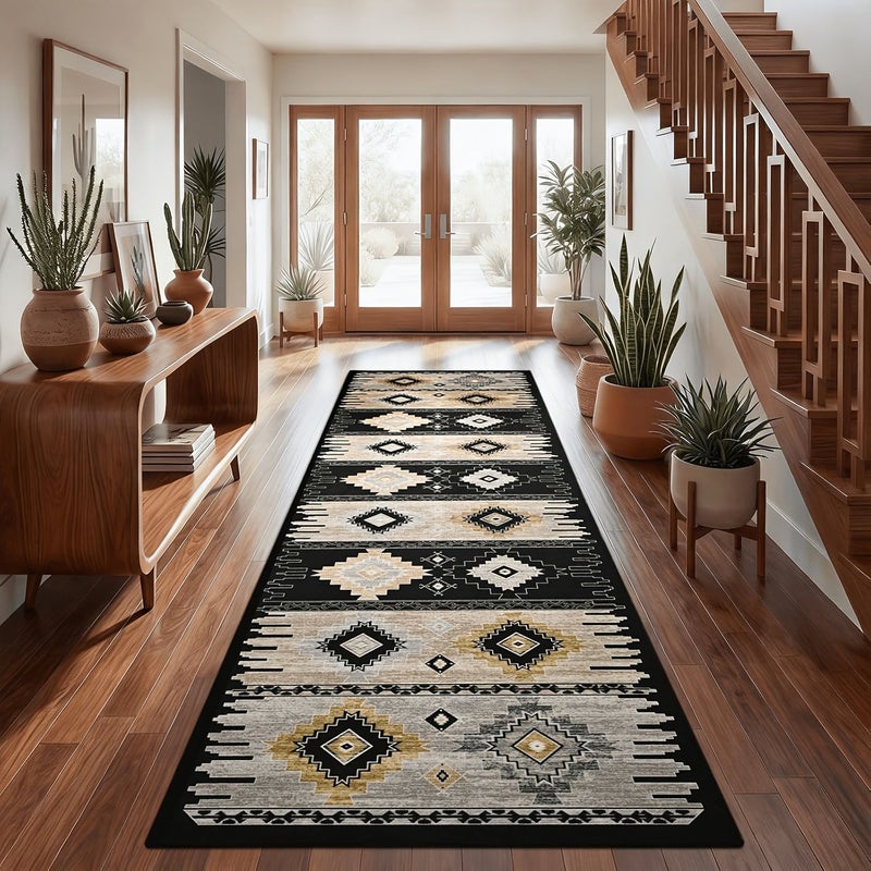 Beige Gray Tribal Runner Rug 23.6x70.8 Inch Low Pile Washable Entryway Hallway Kitchen Bedroom Balcony Laundry Room - Image 5