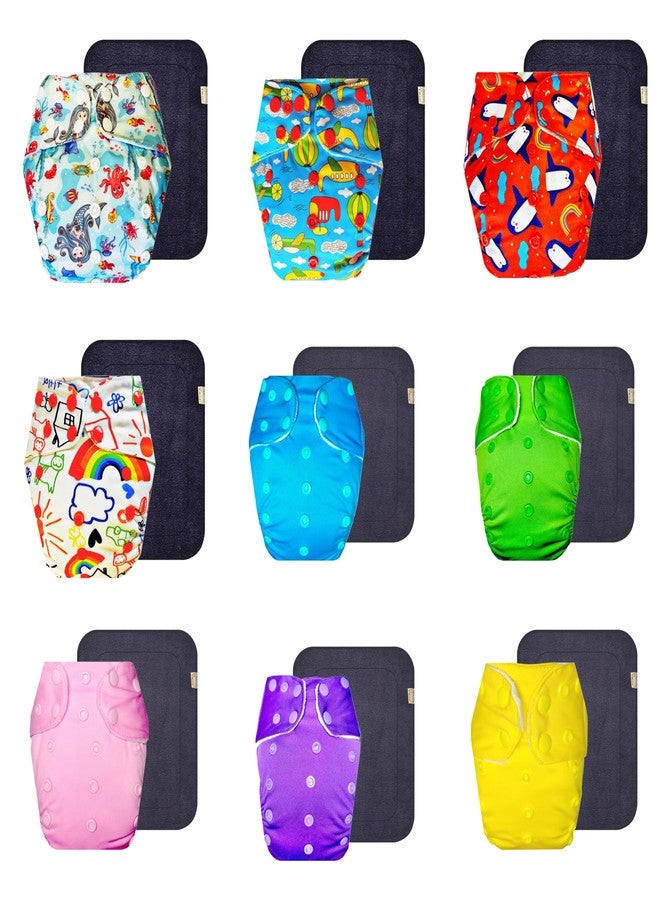 Dumbledo Premium Cloth Diaper with Gray Insert (Pack of 9) | Hypoallergenic | Reusable & Washable | Adjustable Snaps | Everyday Diapering Essential | 3 Months - 3 Years | Unisex Baby - Image 1