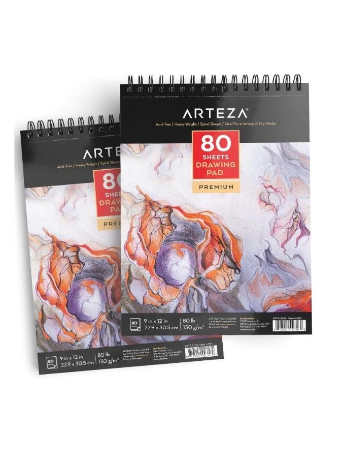 دفتر رسم حلزوني، 9 × 12 بوصة، (80 رطل/130 جرام)، 80 ورقة، عبوة واحدة