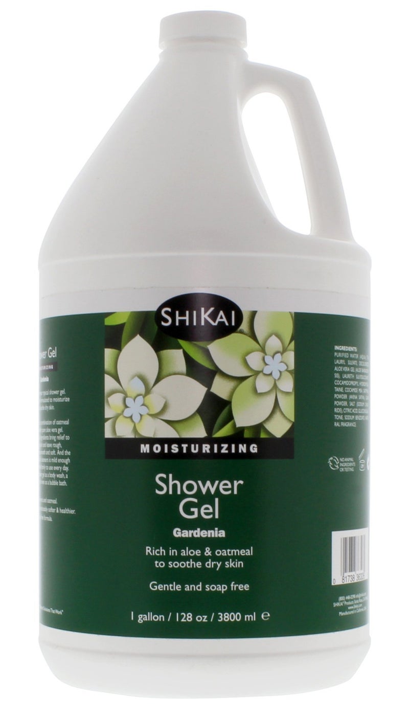 ShiKai Daily Moisturizing Shower Gel Gardenia 1 Gallon with Hydrating Aloe Vera Oatmeal Scented Body Wash for Dry Skin Relief