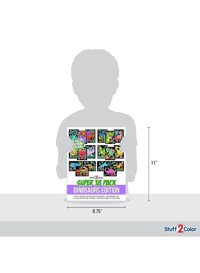 Stuff2Color باقة سوبر من 18 ملصق تلوين مخملي فuzzy (إصدار الديناصورات) - فنون وحرف للصبيان والبنات - رائعة بعد المدرسة، السفر، وقت الهدوء، الأنشطة الجماعية، والتلوين مع الأصدقاء - Image 3