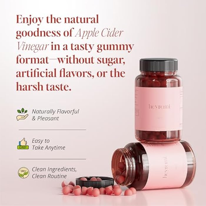 heyremi Sugar-Free Apple Cider Vinegar Gummies - Natural Digestive Support and Bloating Relief - Vegan Gut Health Support with Herbal Blend - 60 Gummies - Image 3