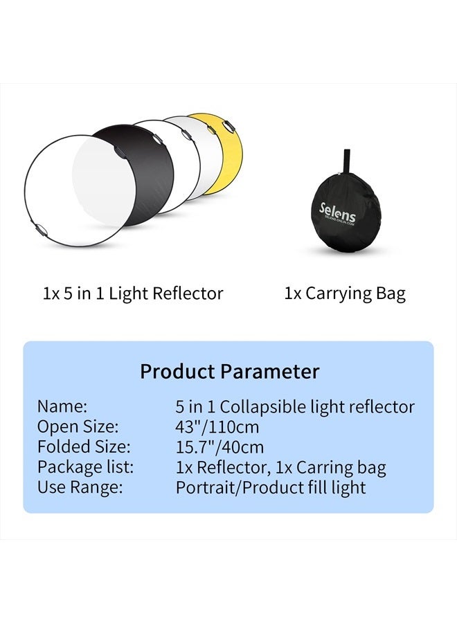 Selens Portable 5-in-1 24 Inch (60cm) Handle Round Reflector Collapsible Multi Disc with Carrying Case for Photography Photo Studio Lighting & Outdoor Lighting, Photography Multi-Disc Photo Reflector - Image 5