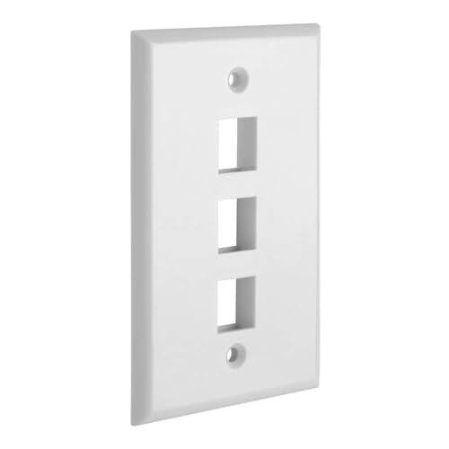 Cmple - 3 Port Keystone Wall Plate Single-Gang Wall Plate with Standard Size Keystone Jack Insert - White - Image 1