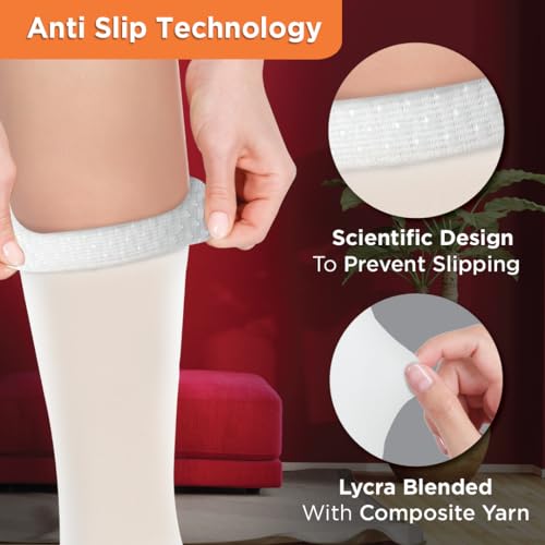 Vissco Anti-Embolism Stockings - Thigh Length - Open Toe (Above Knee), Leg Compression Stocking to Improve Blood Circulation, Swollen, Tired, Aching Legs - Medium (White) - 1 Pair - Image 2