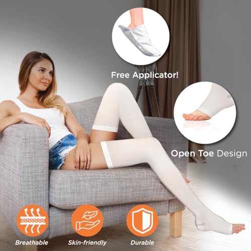 Vissco Anti-Embolism Stockings - Thigh Length - Open Toe (Above Knee), Leg Compression Stocking to Improve Blood Circulation, Swollen, Tired, Aching Legs - Medium (White) - 1 Pair - Image 5