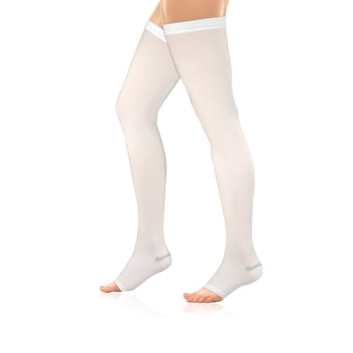 Vissco Anti-Embolism Stockings - Thigh Length - Open Toe (Above Knee), Leg Compression Stocking to Improve Blood Circulation, Swollen, Tired, Aching Legs - Medium (White) - 1 Pair - Image 1