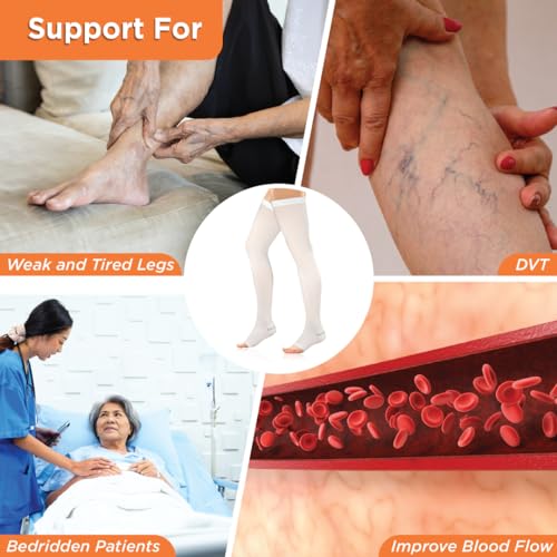Vissco Anti-Embolism Stockings - Thigh Length - Open Toe (Above Knee), Leg Compression Stocking to Improve Blood Circulation, Swollen, Tired, Aching Legs - Medium (White) - 1 Pair - Image 4