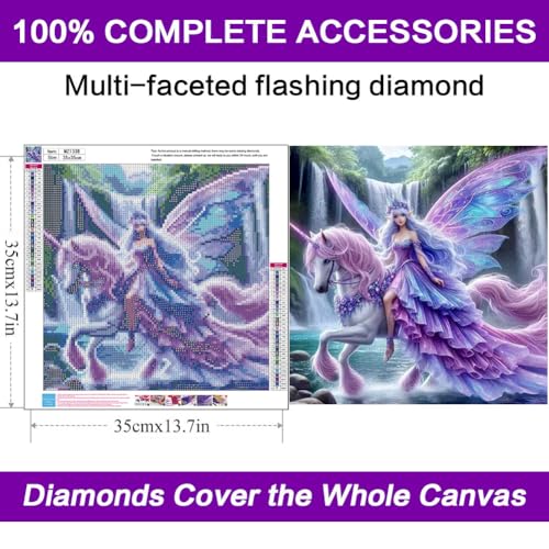 croshom Diamond Art Kits for Adults, Unicorn Fairy Diamond Art Painting Kits for Adults Beginners, 5D DIY Full Drills Gem Craft for Adult Gifts, Home Wall Decor 13.8" x 13.8" - Image 4