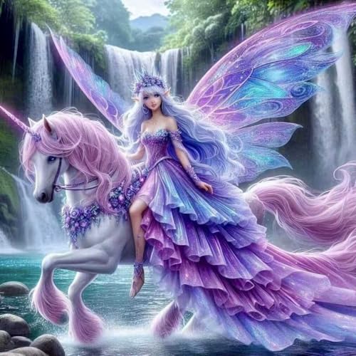 croshom Diamond Art Kits for Adults, Unicorn Fairy Diamond Art Painting Kits for Adults Beginners, 5D DIY Full Drills Gem Craft for Adult Gifts, Home Wall Decor 13.8" x 13.8" - Image 1