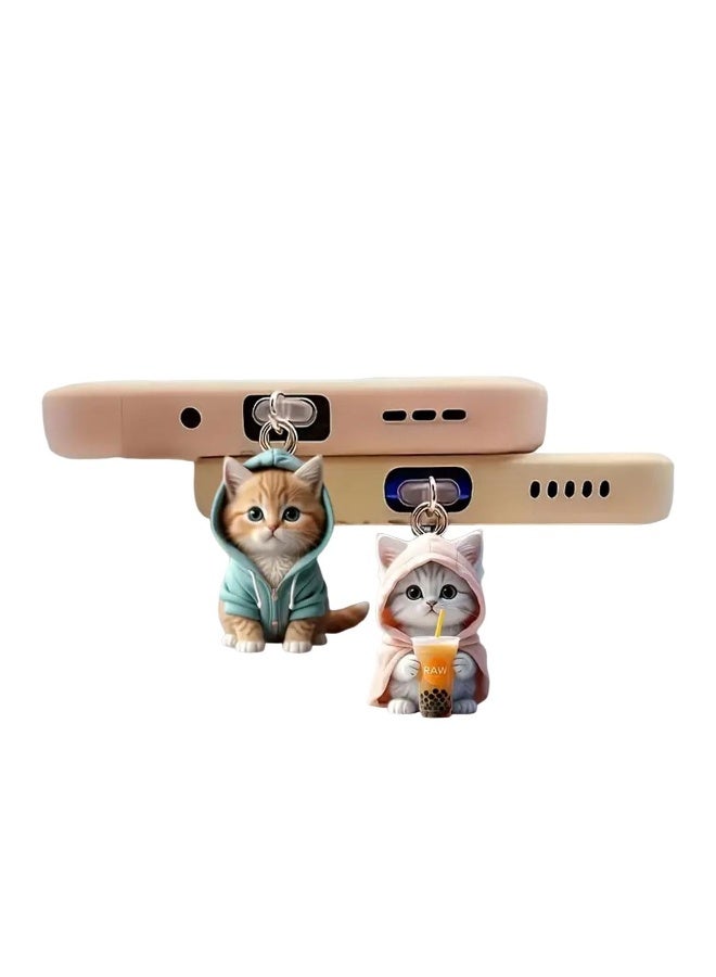 2PCS Couple 2D Acrylic Dust Plug for Mobile Phone Interface, cat is Suitable for Mobile Phone Cute explos, Apple - Image 1