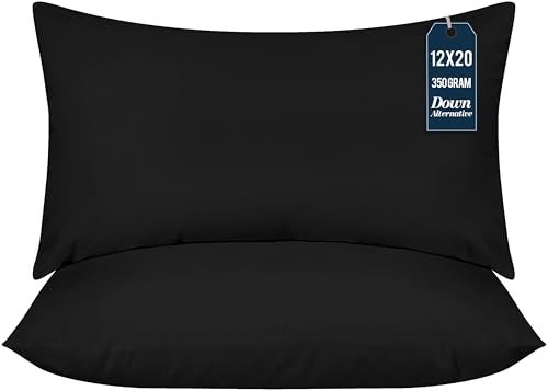 Utopia Bedding Throw Pillows (Pack of 2, Black), 12 x 20 Inches Indoor Decorative Pillow Insert for Sofa, Bed and Couch - Image 1