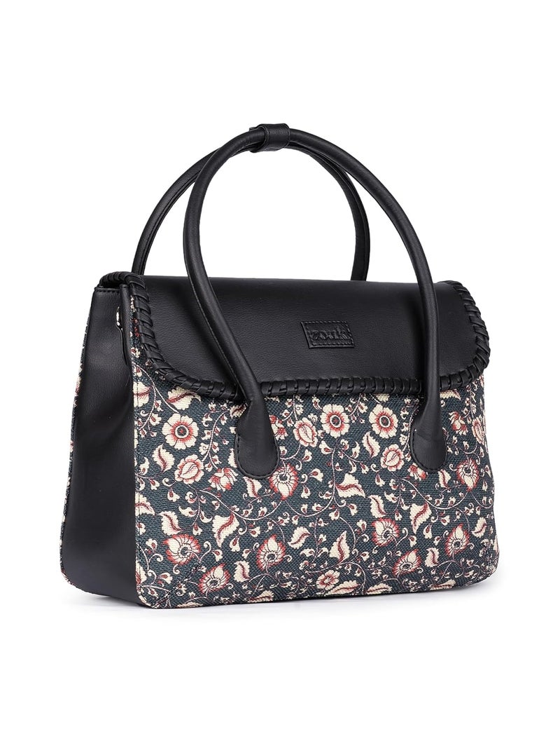 ZOUK حقيبة ساتشيل نسائية متعددة الألوان مصنوعة من الجوت المطبوعة والجلد النباتي المصنوع يدويًا | حقيبة يد للسيدات | مقبض مزدوج وحزام قابل للفصل - Image 4