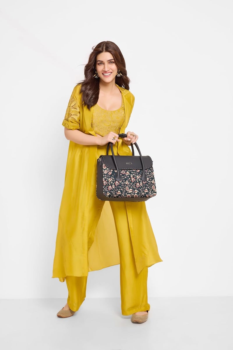 ZOUK حقيبة ساتشيل نسائية متعددة الألوان مصنوعة من الجوت المطبوعة والجلد النباتي المصنوع يدويًا | حقيبة يد للسيدات | مقبض مزدوج وحزام قابل للفصل - Image 3