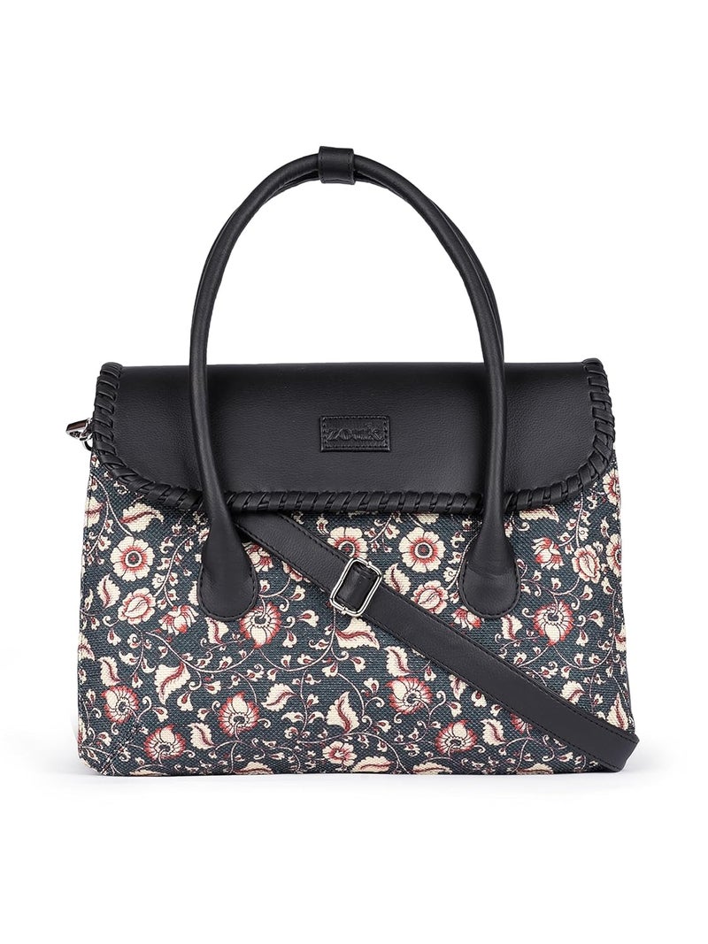 ZOUK حقيبة ساتشيل نسائية متعددة الألوان مصنوعة من الجوت المطبوعة والجلد النباتي المصنوع يدويًا | حقيبة يد للسيدات | مقبض مزدوج وحزام قابل للفصل - Image 1