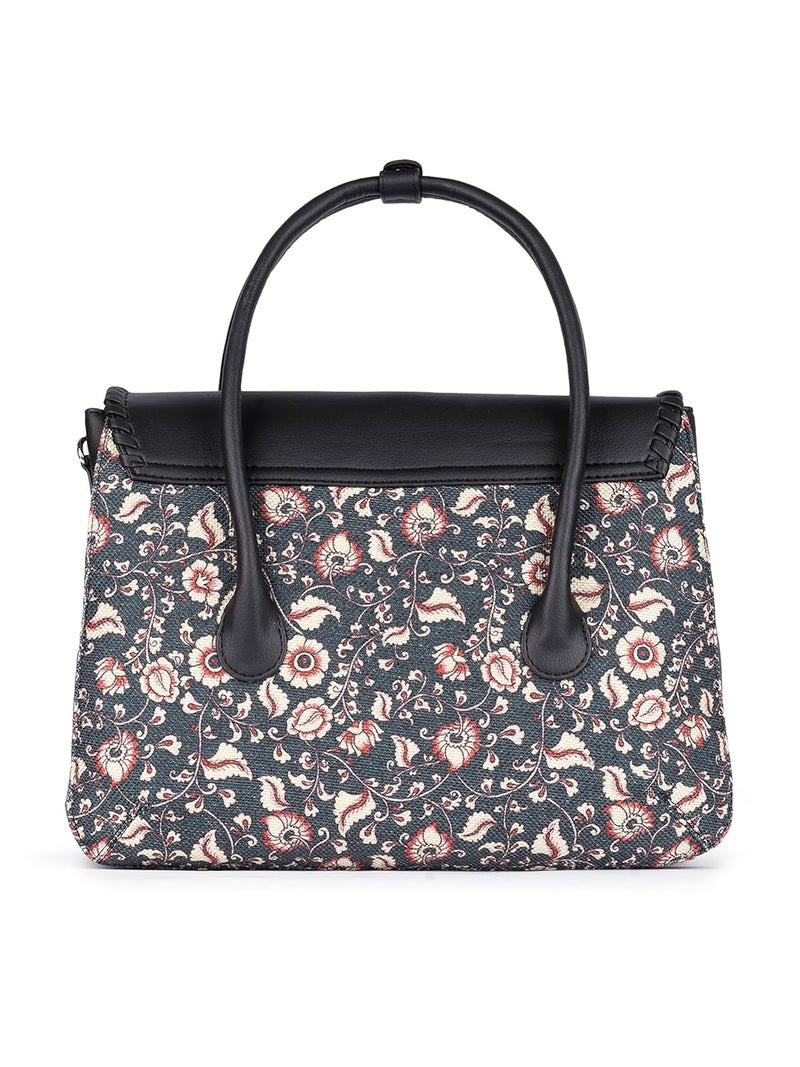 ZOUK حقيبة ساتشيل نسائية متعددة الألوان مصنوعة من الجوت المطبوعة والجلد النباتي المصنوع يدويًا | حقيبة يد للسيدات | مقبض مزدوج وحزام قابل للفصل - Image 5