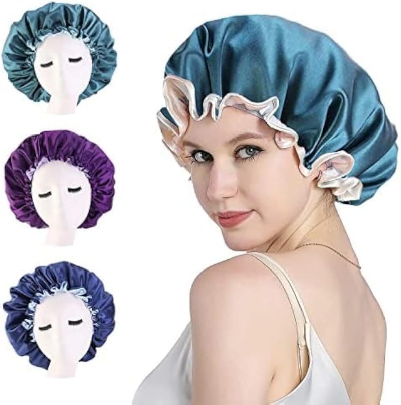 Satin Shower Cap, Sleep Bonnet for Hair, Adjustable Luxury Bathing Cap for Women, Hair Loss Protection, Salon Beauty Head Cover [Multi-Color]