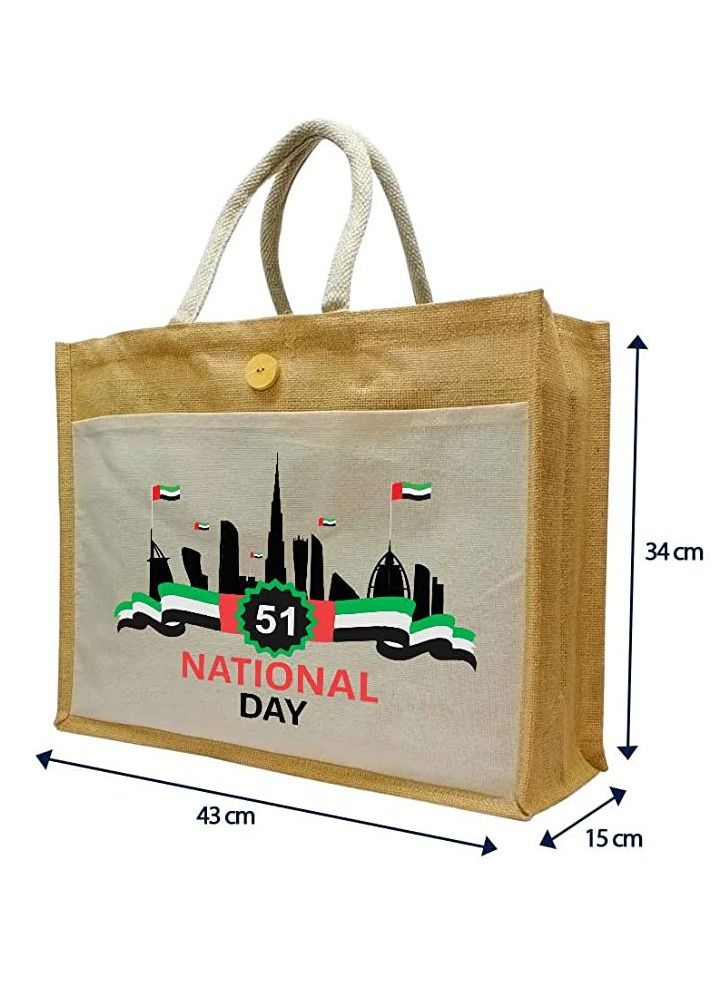 Jute Bags With Canvas Pocket Printed For Celebrating Of The UAE National Day  - Image 2