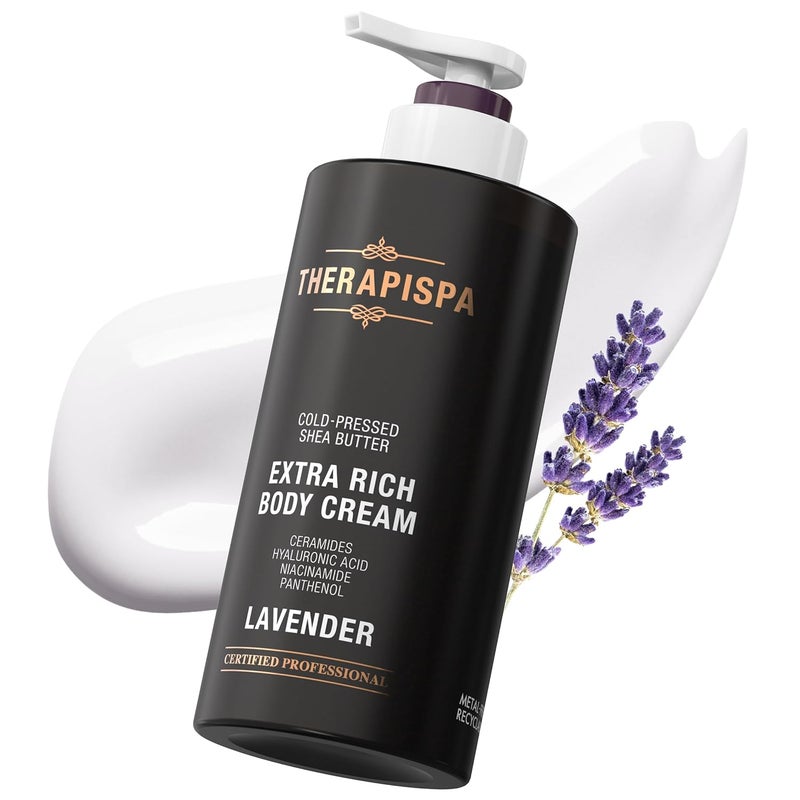 Therapispa Extra Rich Body Cream  Deep Hydration and Repair with Ceramides Hyaluronic Acid Niacinamide B3 Panthenol B5 and Shea Butter for Dry Skin Lavender 170 fl oz Pack of 1