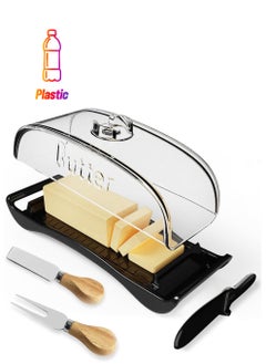 Generic Butter Dish with Lid Knife Spreader, Butter Forks Set BPA-Free Plastic Butter Tray Container with Lid for Countertop Black Butter Dish for Refrigerator Camping Dishwasher Freezer Safe  - Image 1