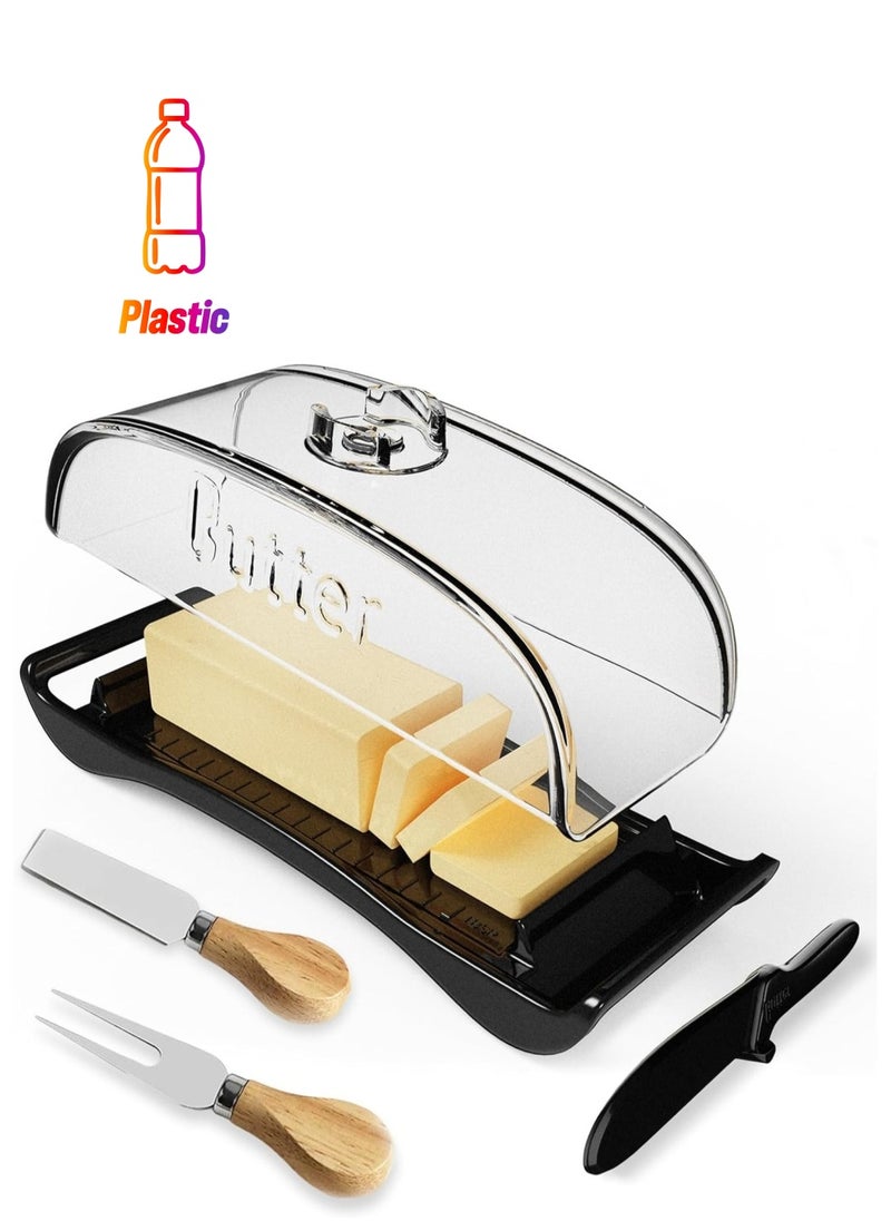 Generic - Butter Dish with Lid Knife Spreader, Butter Forks Set BPA-Free Plastic Butter Tray Container with Lid for Countertop Black Butter Dish for Refrigerator Camping Dishwasher Freezer Safe - Image 1