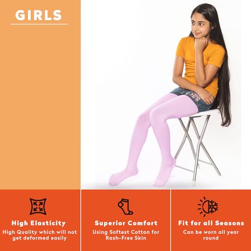 Supersox Tights for Girls, Made with Breathable, Anti Odour & Moisture Absorbent Combed Cotton, Ideal for Ballet/Dancing/Everyday Activity (Pink, Pack of 1) - Image 5