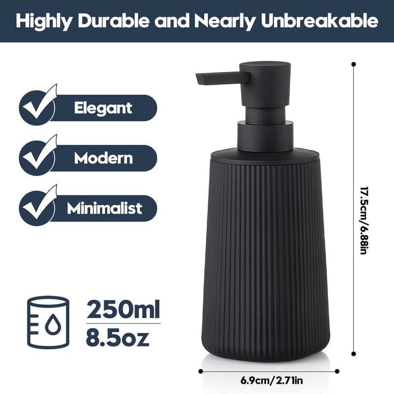 YAUKPH Small Soap Dispenser for Bathroom and Kitchen, Modern Farmhouse Striped Style Plastic Hand Soap Dish Soap Dispenser with Pump Matte Black - Image 5