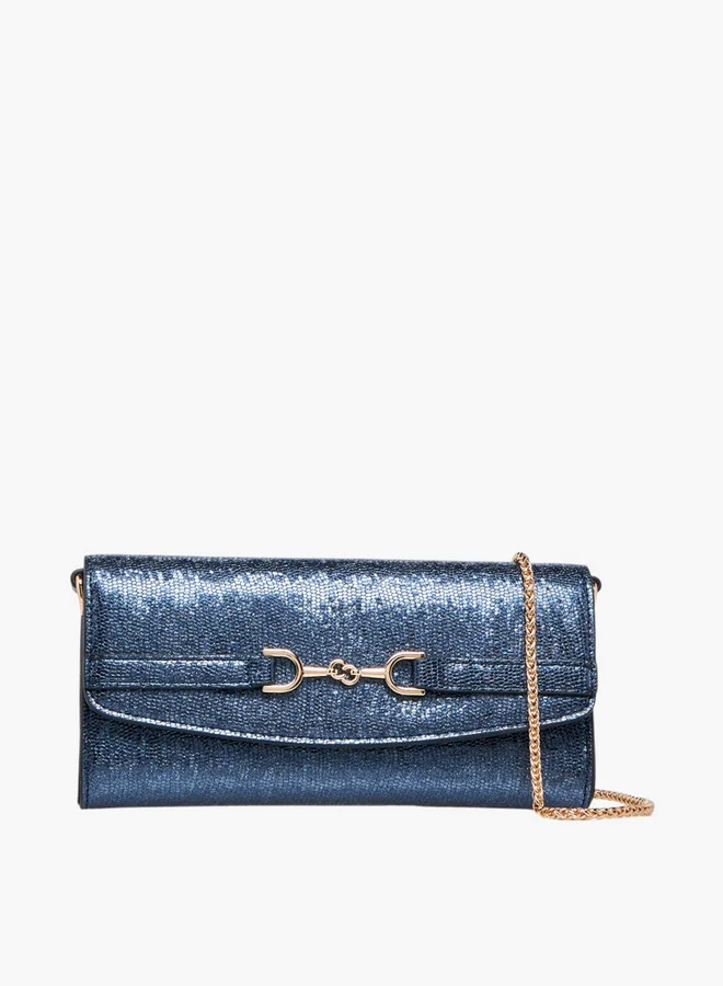 Celeste Metallic Textured Crossbody Bag with Chain Strap and Button Closure