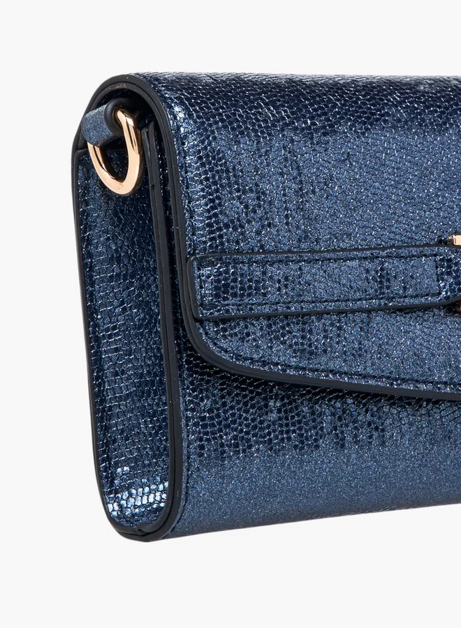 Celeste Metallic Textured Crossbody Bag with Chain Strap and Button Closure