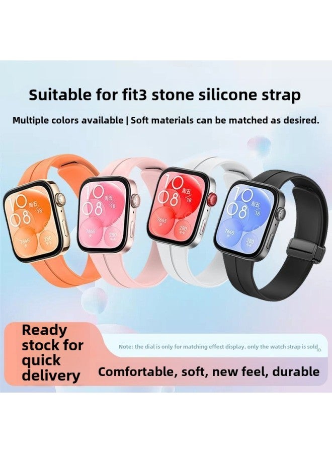 Suitable For huawei Watch Fit3 Silicone Strap Magnetic Folding Buckle Summer Sports Bracelet Wristband For Men And Women-Color:Magnetic Folding Silicone Strap [burgundy]-For huawei Bracelet Fit9  - Image 3