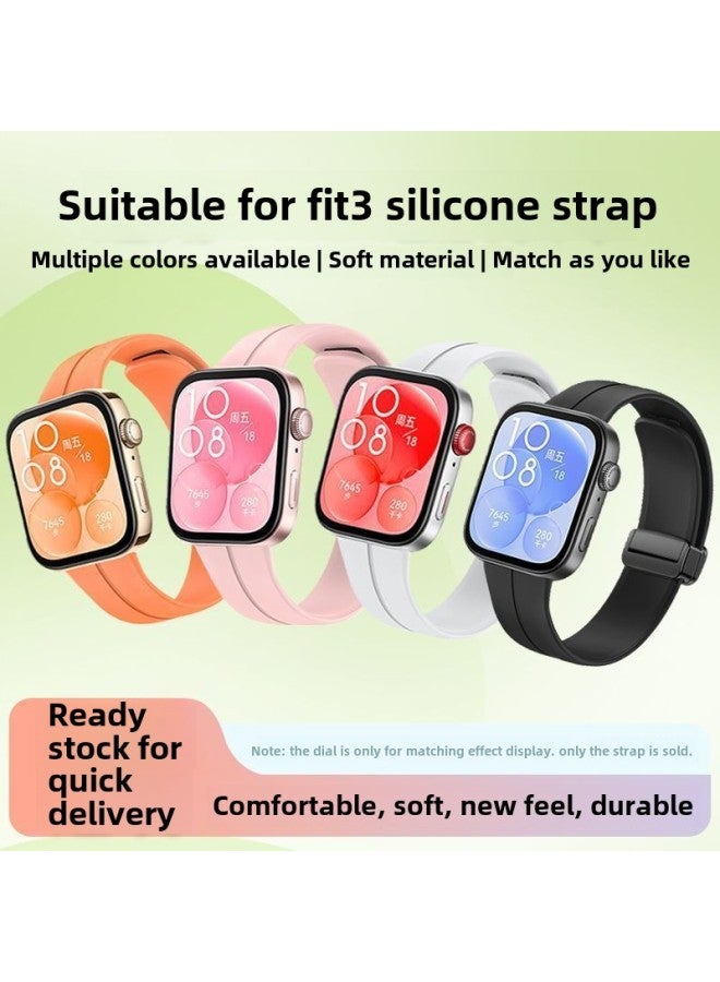 Suitable For huawei Watch Fit3 Silicone Strap Magnetic Folding Buckle Summer Sports Bracelet Wristband For Men And Women-Color:Magnetic Folding Silicone Strap [burgundy]-For huawei Bracelet Fit9  - Image 4