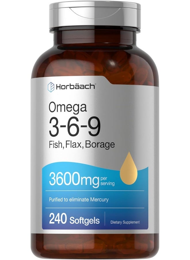 Horbäach Triple Omega 3-6-9 3600 mg 240 Softgels | from Fish, Flaxseed, Borage Oils | Non-GMO & Gluten Free | by Horbaach - Image 1
