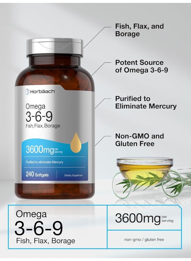 Horbäach Triple Omega 3-6-9 3600 mg 240 Softgels | from Fish, Flaxseed, Borage Oils | Non-GMO & Gluten Free | by Horbaach - Image 4