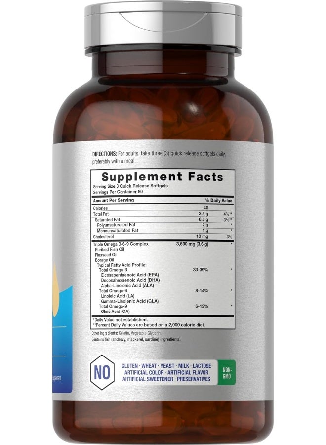Horbäach Triple Omega 3-6-9 3600 mg 240 Softgels | from Fish, Flaxseed, Borage Oils | Non-GMO & Gluten Free | by Horbaach - Image 2