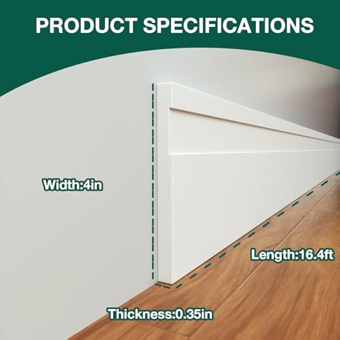 PEEL AND STICK BASEBOARD TRIM, 4 INCH X 16.4 FEET FLEXIBLE EVA WALL MOLDING, NO NAILS NEEDED SELF-ADHESIVE VINYL COVE BASE FOR EASY INSTALLATION, WHITE - Image 3