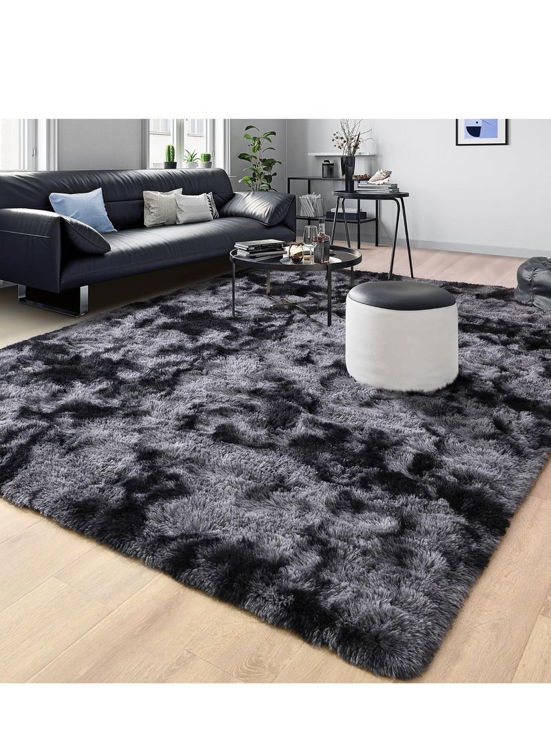 Shag Area Rug For Living Room, Tie-Dyed Light Grey Soft Fuzzy Plush Indoor Carpets For Bedroom, Non Skid Fluffy Faux Fur Rug For Room(160*200cm Dark Gray) - Image 4