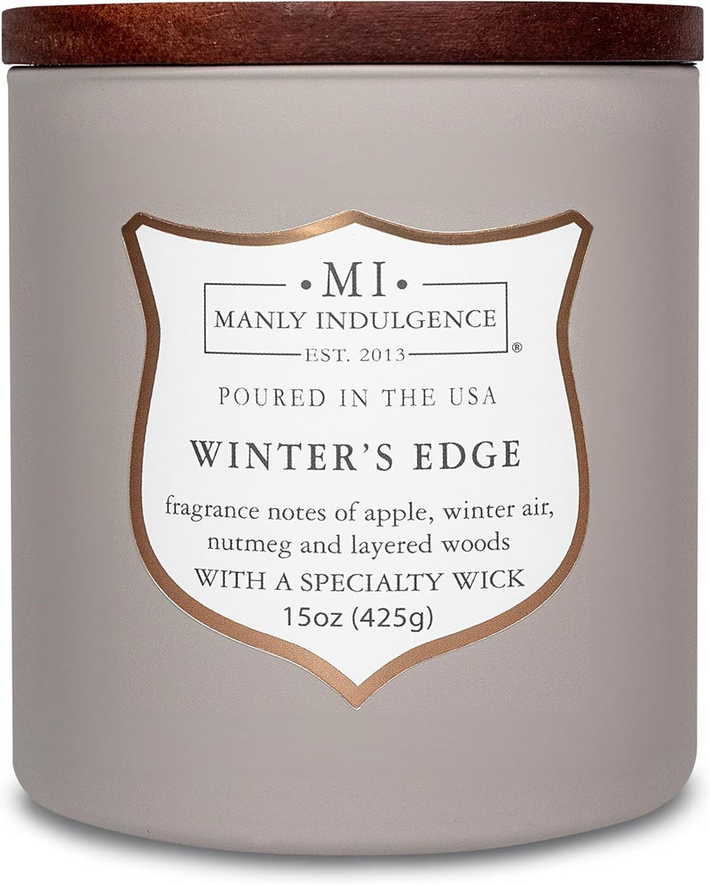 Manly Indulgence Winters Edge Scented Candles for Men, 15 oz Wooden Wick, Premium Soy Blend Wax, 60H Burn, Candles for Home Scented - Made in The USA - Image 1