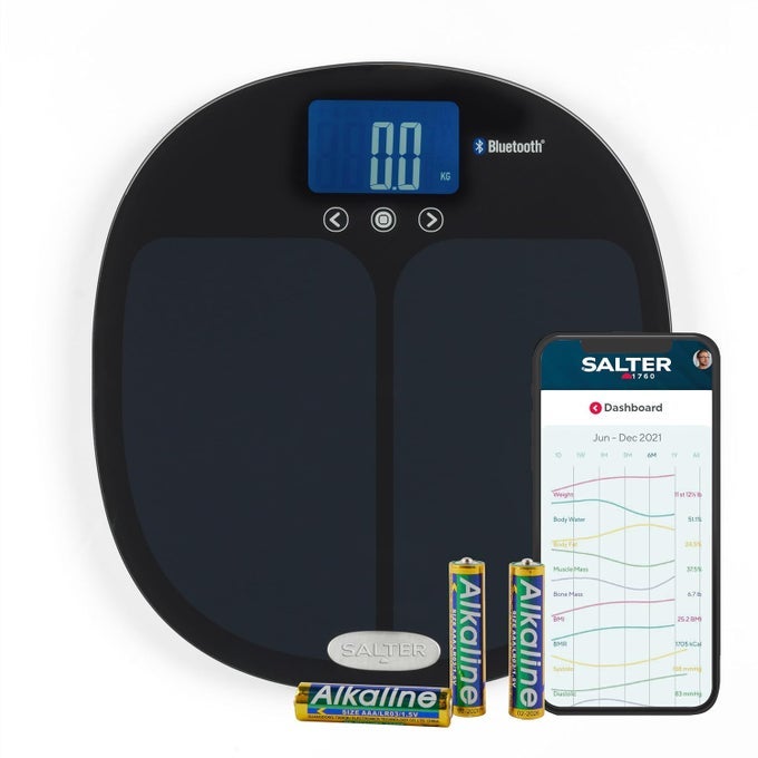 BLUETOOTH ANALYSER SCALE DIGITAL BATHROOM SCALE PERSONAL BODY WEIGHT SCALE MEASURE WEIGHT FAT WATER MUSCLE MASS BONE MASS BMI AND BMR BLUETOOTHAPP CONNECTIVITY 8USER 9192 BK3R