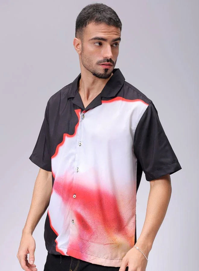 ذا انديان كراج كو Men Oversized Graphic Print Half Sleeves Cuban Collar Street Wear Shirt