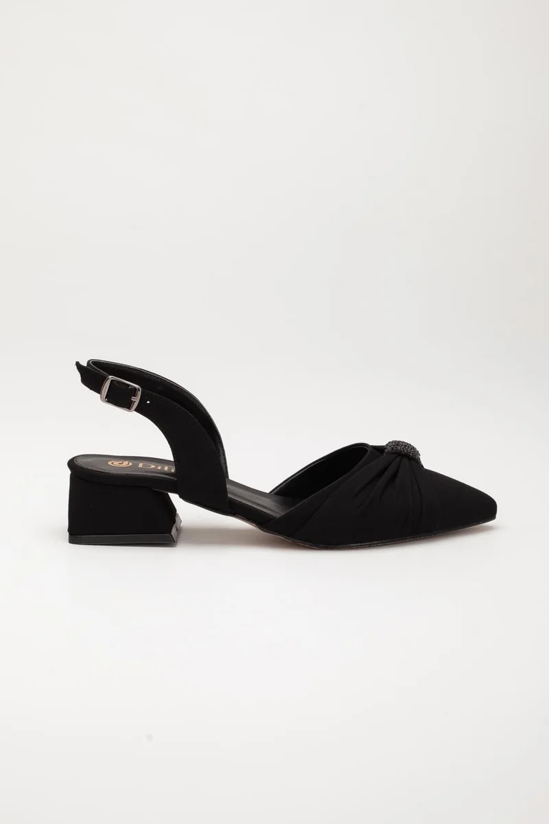Dilimler Ayakkabı Satin Slit Belly Model Bow Stone Black Women's Heeled Evening Dress Shoes