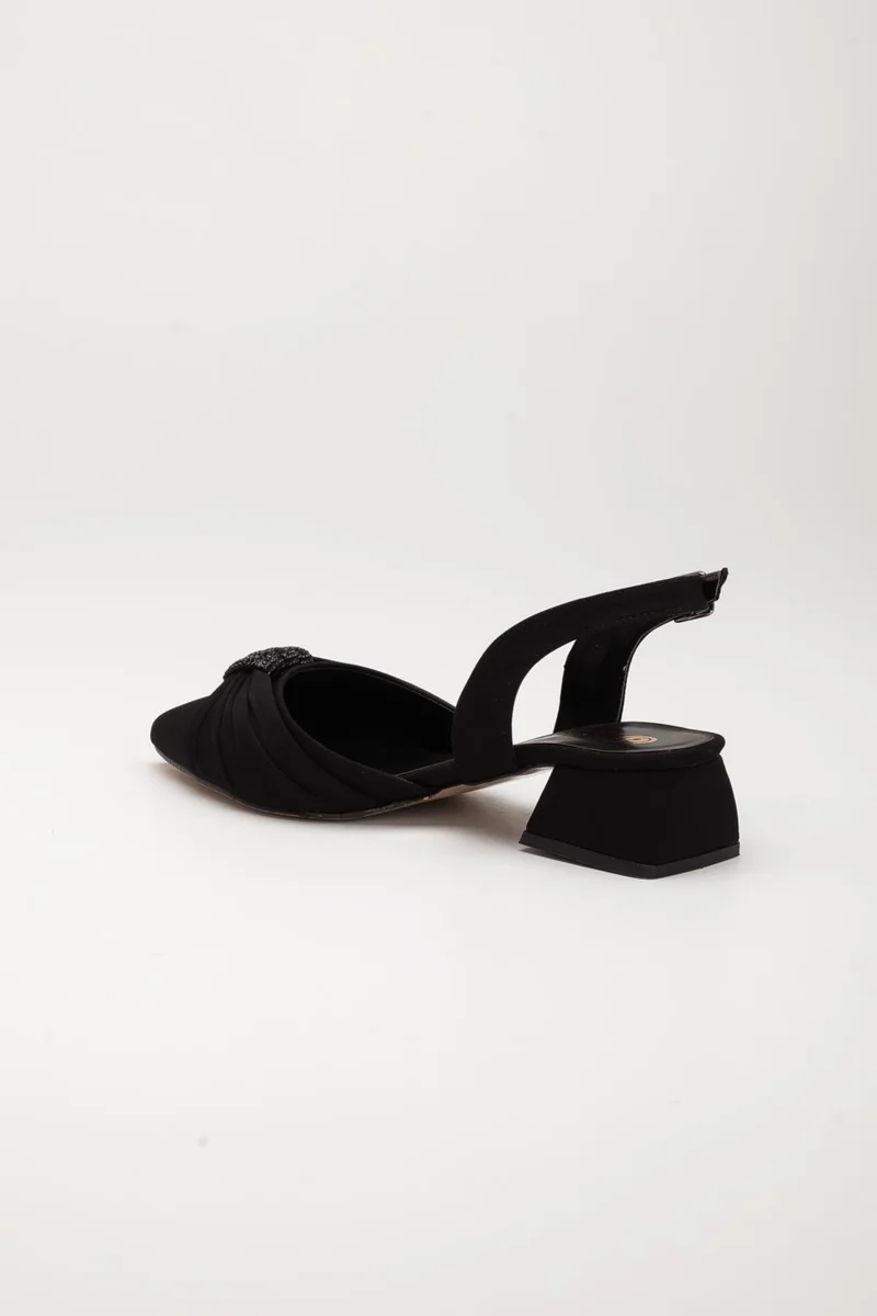 Dilimler Ayakkabı Satin Slit Belly Model Bow Stone Black Women's Heeled Evening Dress Shoes