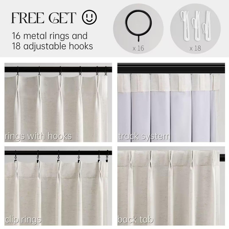 Topfinel Pinch Pleated Full Blackout Linen Curtains 84 Inch for Bedroom Living Room,Fall Natural Double Layer Linen Blended Room Darkening Pinch Pleat Drape with Hooks Rings 2 Panel 40" Wx84 L - Image 3