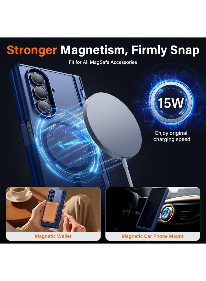 موبوسي غطاء مغناطيسي نحيف لهاتف سامسونج جالاكسي زد فولد 7 مع واقي شاشة للخصوصية، [متوافق مع MagSafe]، مزود بحامل مدمج وحماية كاملة للمفصل، غطاء حماية كامل للجهاز، باللون الأزرق - Image 4