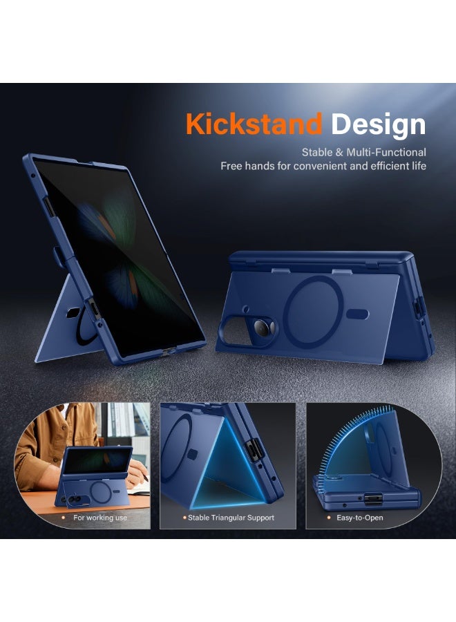 موبوسي غطاء مغناطيسي نحيف لهاتف سامسونج جالاكسي زد فولد 7 مع واقي شاشة للخصوصية، [متوافق مع MagSafe]، مزود بحامل مدمج وحماية كاملة للمفصل، غطاء حماية كامل للجهاز، باللون الأزرق - Image 2