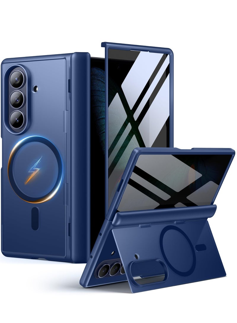 موبوسي غطاء مغناطيسي نحيف لهاتف سامسونج جالاكسي زد فولد 7 مع واقي شاشة للخصوصية، [متوافق مع MagSafe]، مزود بحامل مدمج وحماية كاملة للمفصل، غطاء حماية كامل للجهاز، باللون الأزرق - Image 1