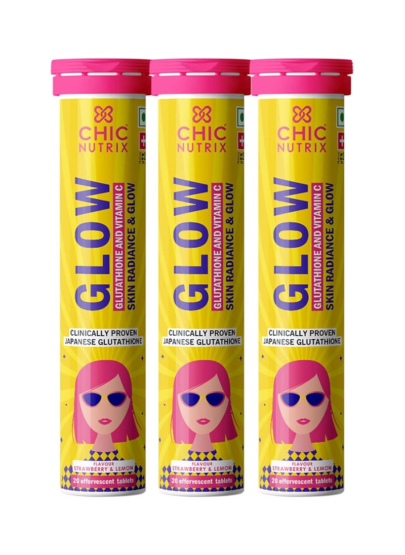 CHICNUTRIX - Glow 500mg Japanese Glutathione And Vit C for Brighter Skin 60 Effervescent Tablets Strawberry Lemon Flavour - Image 1