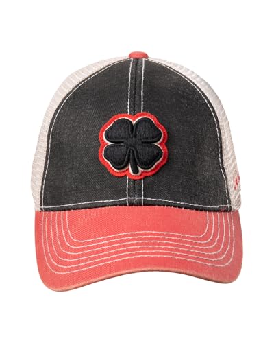 Black Clover Unisex Two Tone Vintage 4 Black, Red, Stone Grey Adjustable Snapback Cap Mesh Trucker Golf Hat - Image 1